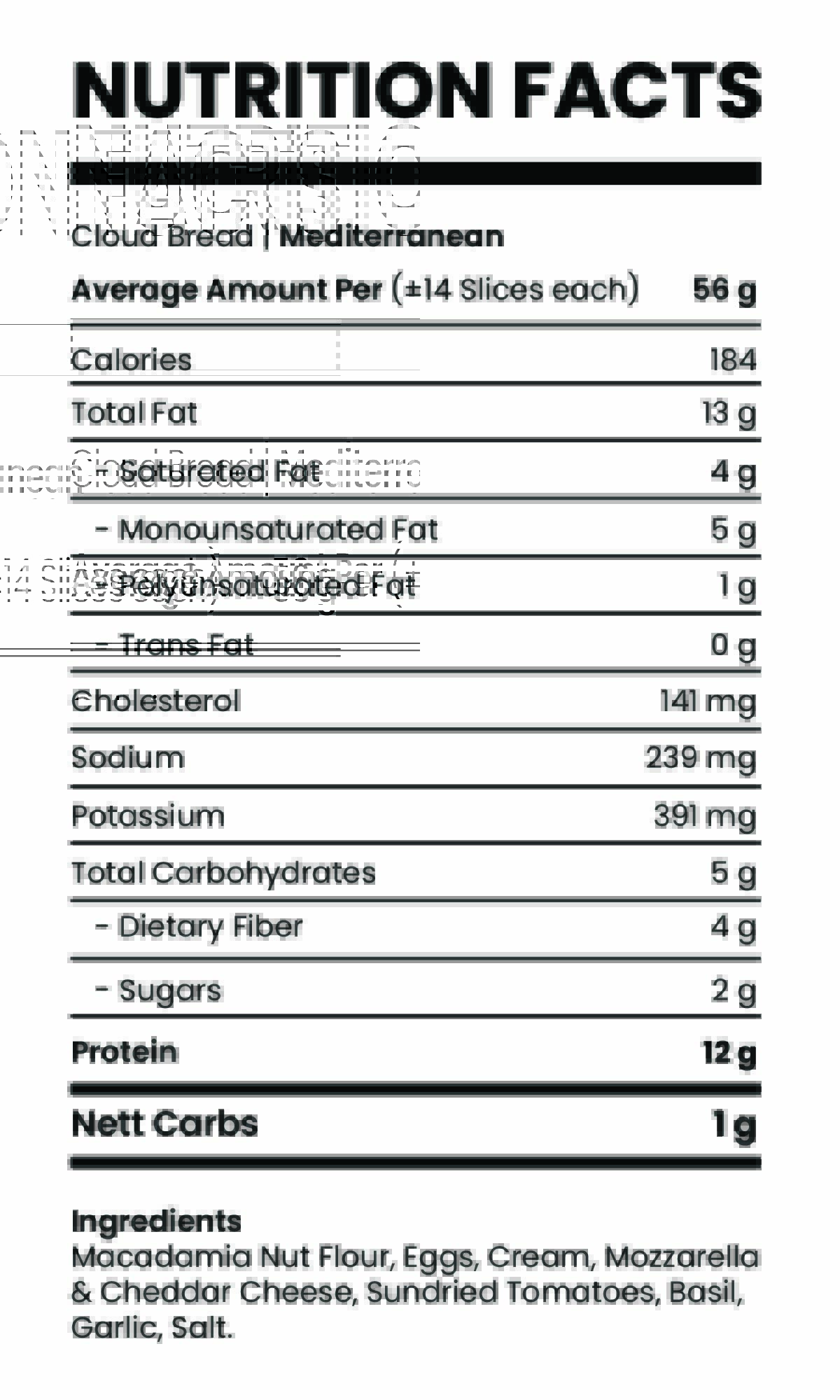 Nutritional Facts – Mediterranean Macadamia Nut Flour Bread