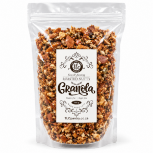 Low carb granola with roasted nuts, seeds and coconut flakes