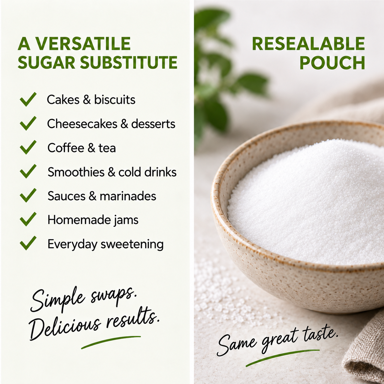 TLC Pantry Allulose uses and resealable pouch